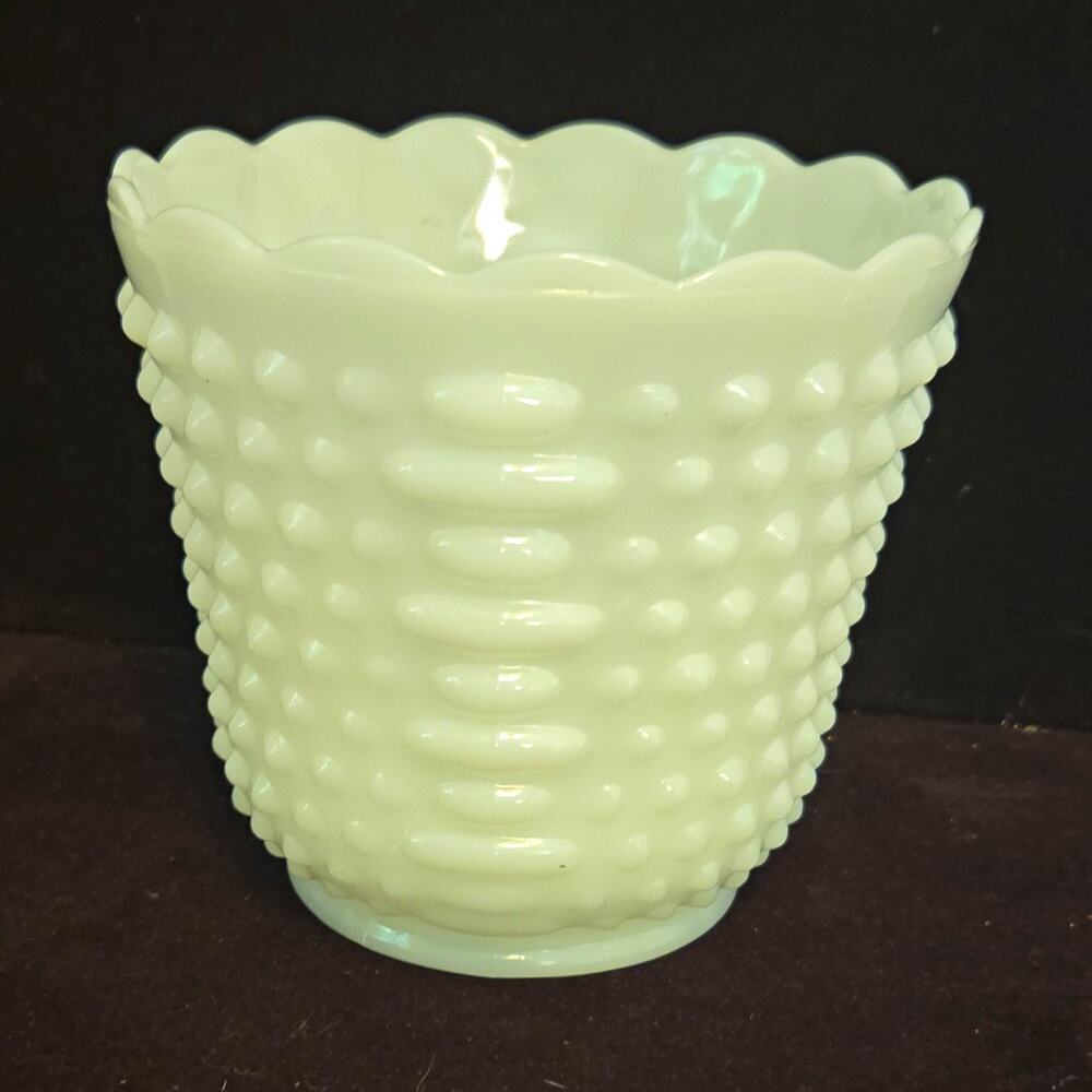 VTG Fire-King White Milk Glass Hobnail Bars Planter Vase Bowl Scalloped Rim